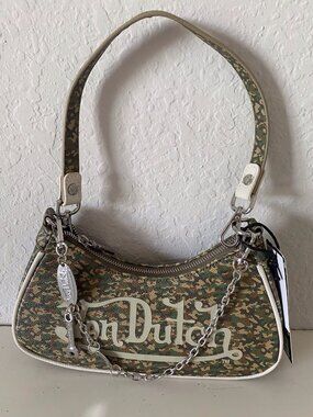 Von Dutch Shoulder Bag Green Khaki Camo Print W/Charms Logo NEW